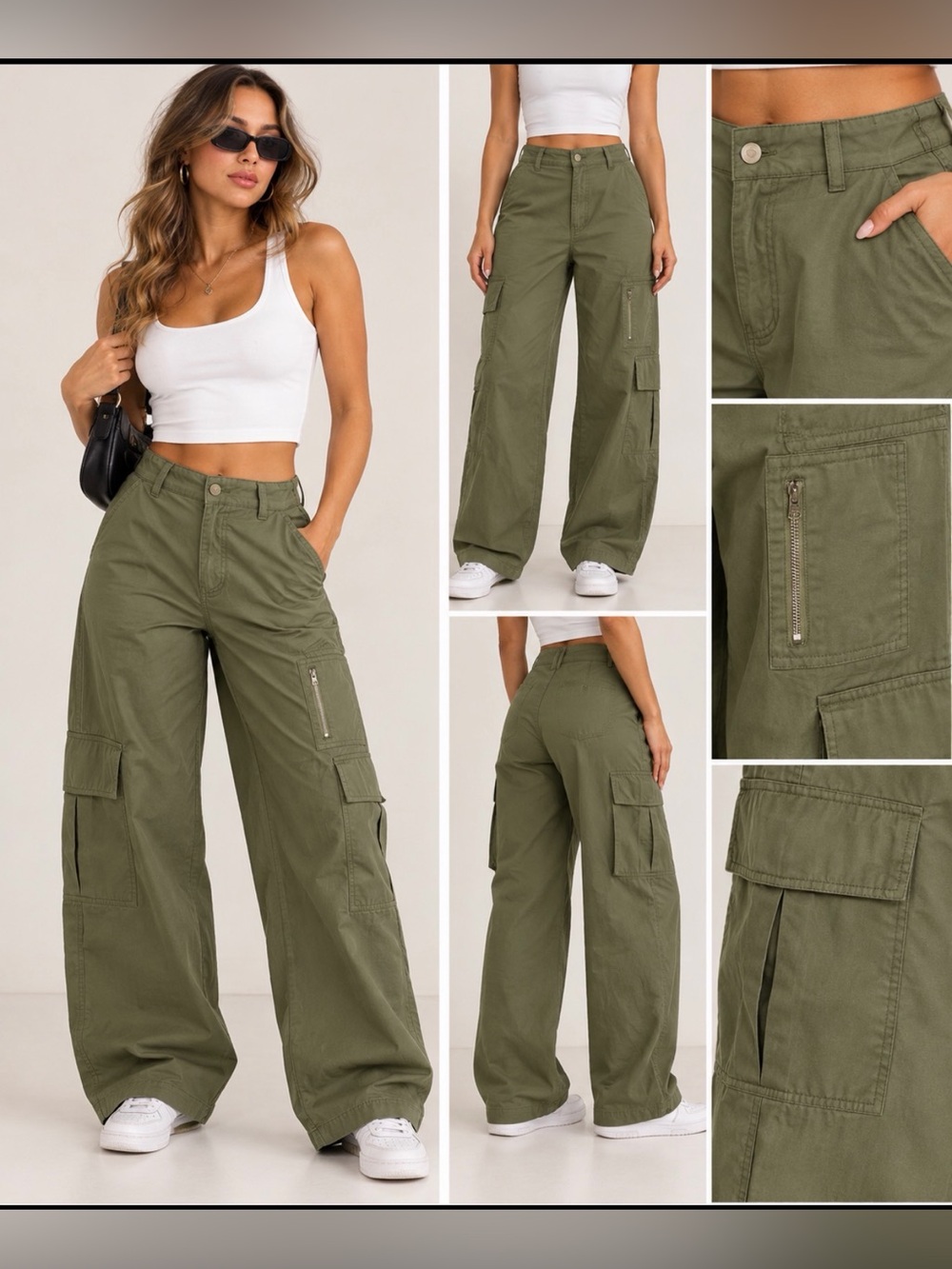 Fashion Nova Kathleen Olive Wide Leg Cargo Pants Size Medium NWT